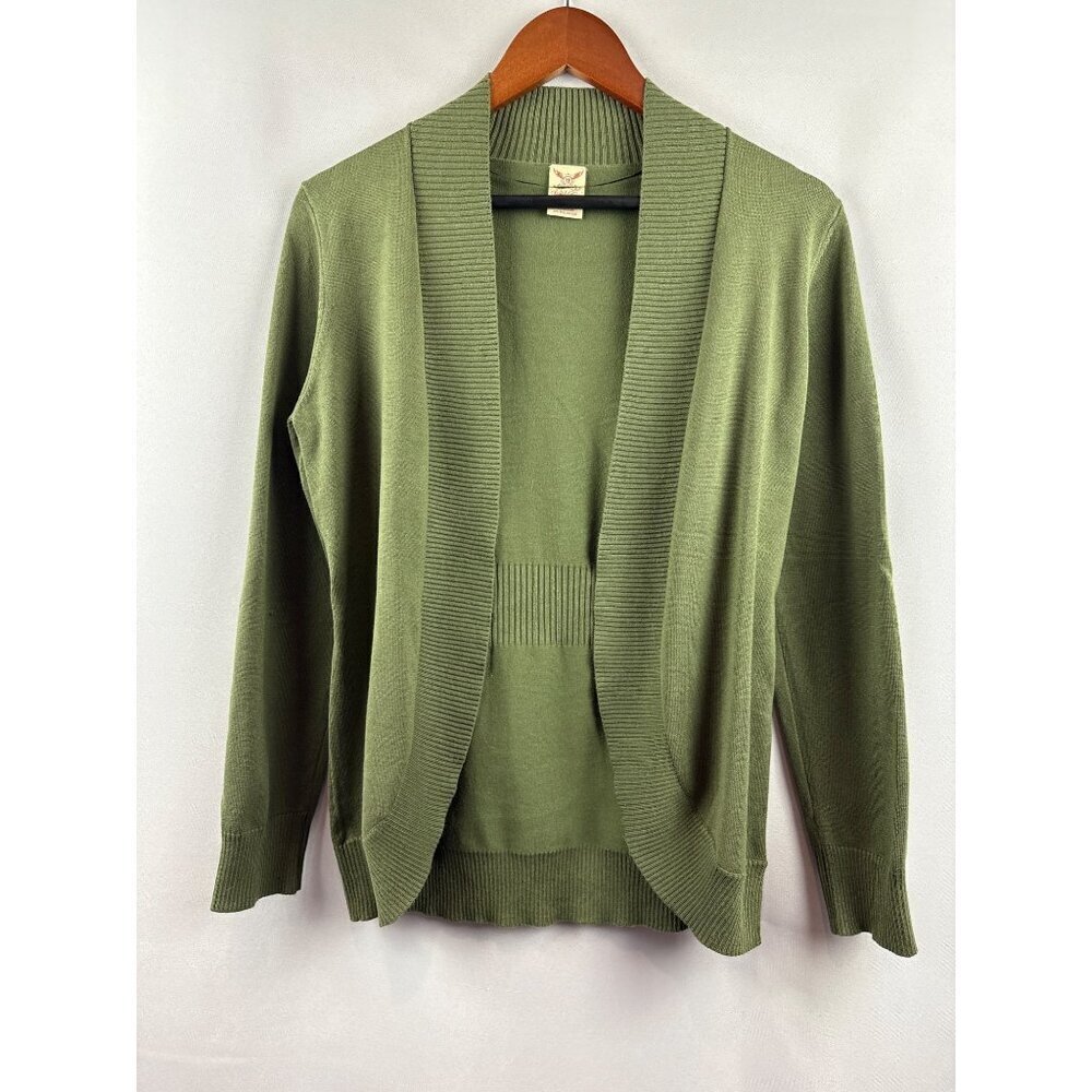 Faded Glory Womens Open-Front Green Cardigan Sweater S Rayon/Polyester